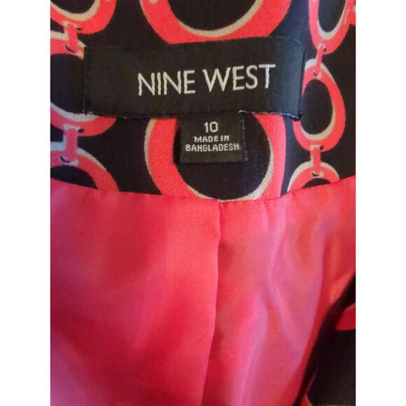 NINE WEST Women Button Front Black Orange Jacket Overcoat A Line Sze 10 Like New - Picture 2 of 8